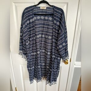 Urban Mangoz long sleeve open front Cotton embroidered cardigan Kimono Beach